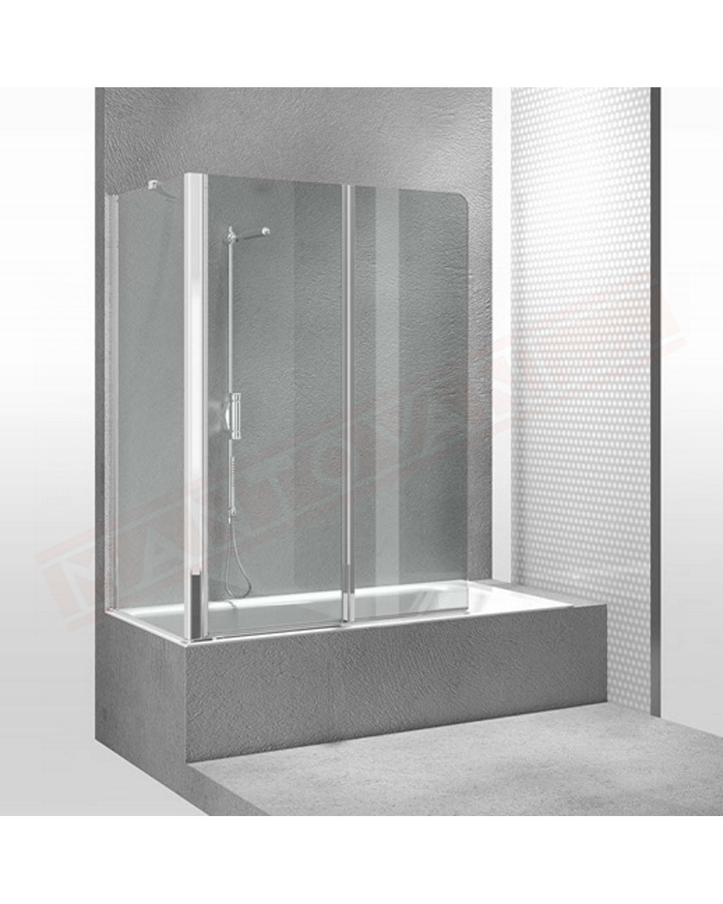Vismaravetro Parete vasca pieghevole due vetri mobili lunghezza massima 120 h 150.5 con lato fisso per angolare 30- 89 cm