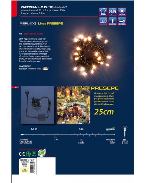 LUMINARIA 20LED CLASSIC FISSI PER PRESEPE DA INTERNO 5 MT 1 LED OGNI 25 CM