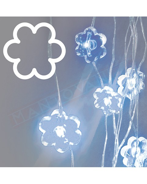 Collana Brilly Flowers 10 Fiori MicroLED 13mm Luce Fissa bianchi a Batteria Portatile Interno Cavo Metal Argento Ø20cm