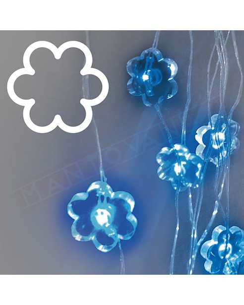 Collana Brilly Flowers 10 Fiori MicroLED 13mm Luce Fissa blu a Batteria Portatile Interno Cavo Metal Argento Ø20cm