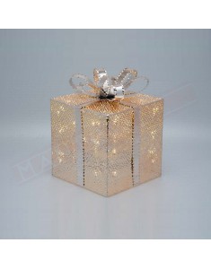 Pacco regalo luminoso natalizia da interno in metallo traforato h16.5 20 led bianco caldo luce fissa con timer 8 of 16 off