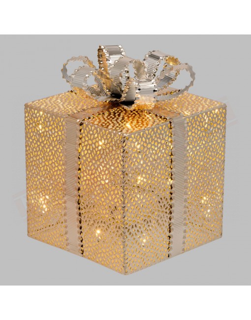 Pacco regalo luminoso natalizio da interno in metallo traforato 16x16h21.5 30 led bianco caldo luce fissa con timer 8 of 16 off