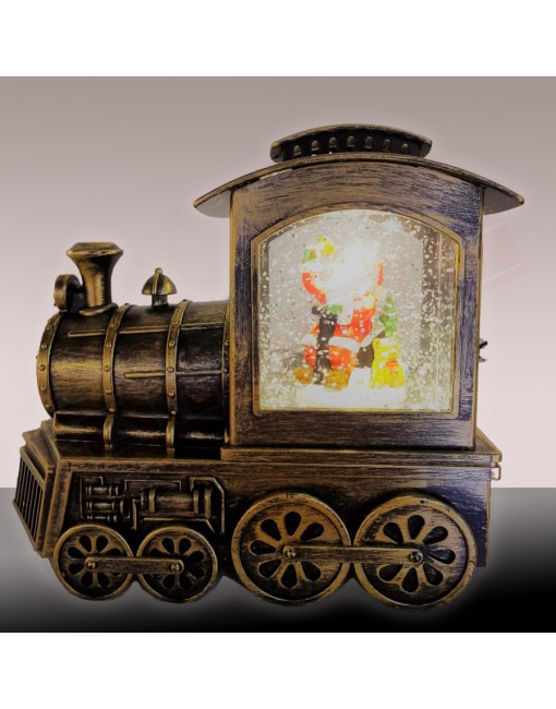 Locomotiva luminosa natalizia con babbo natale all' interno con luce e glitter in movimento per 2 pile AA adatto per 42407